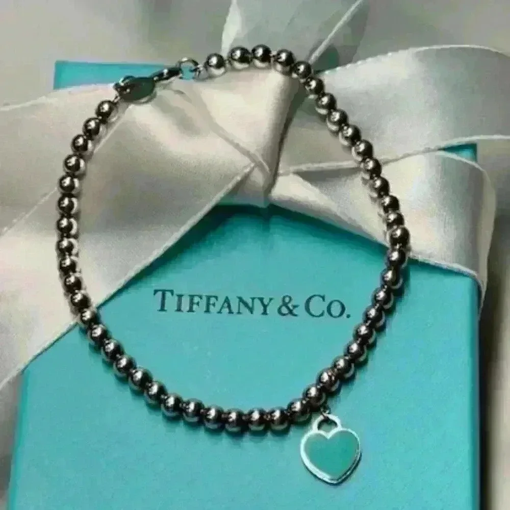 ⛓️‍💥 Tiffany Blue Heart Tag Bead Bracelet + COA - Picture 2 of 12